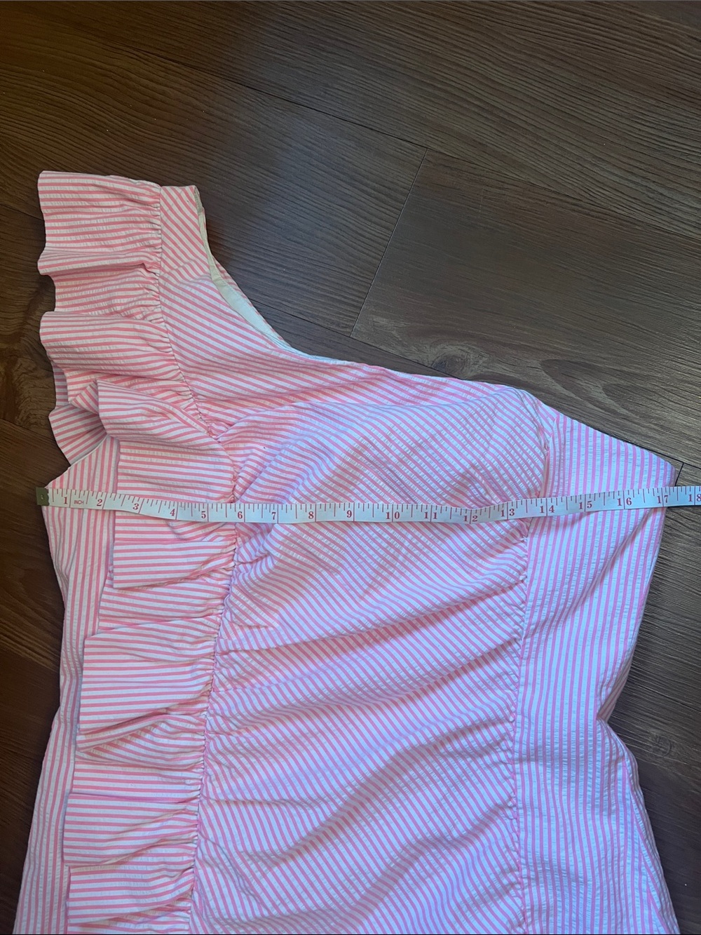 Lilly Pulitzer Pink & White Striped One-Shoulder Ruffle Summer Dress - Picture 2 of 7